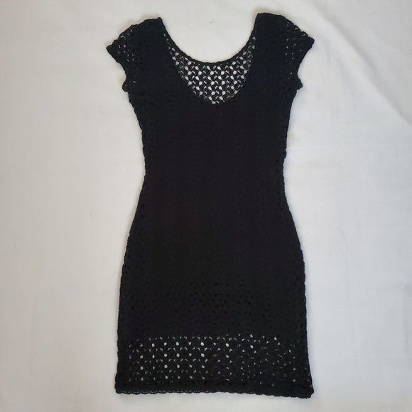 Free People Women's Black Eyelet Lace Crochet Cap Sleeve Bodycon Dress Size SP - Picture 6 of 13